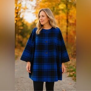 Talbots Buffalo Check Wool Blue Cocoon Blazer Jacket Coat 2X